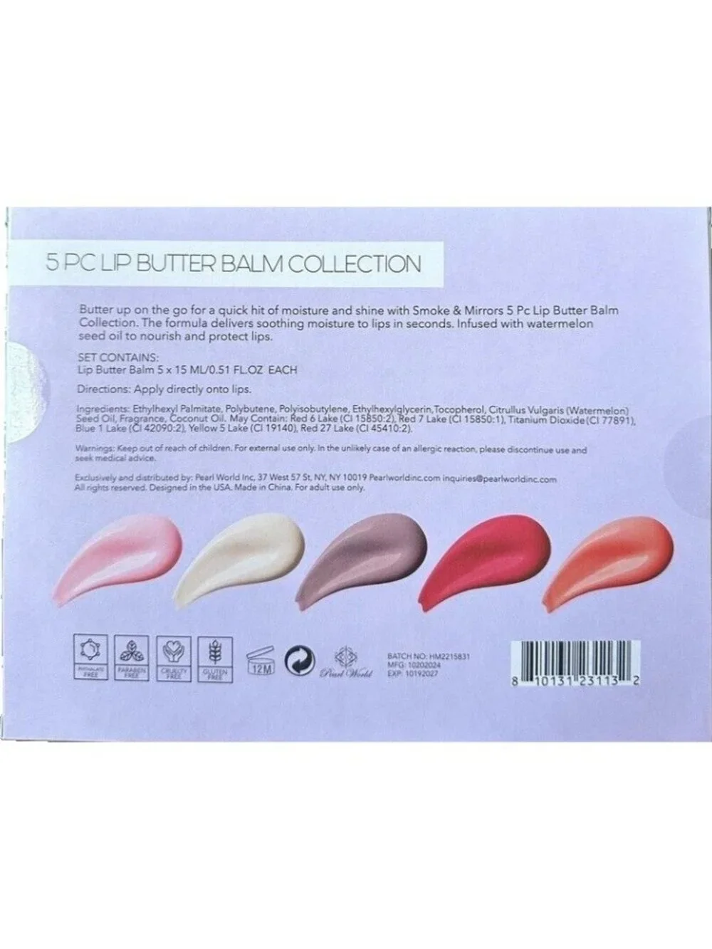 5pk CLEAN BEAUTY SMOKE MIRRORS LIP BUTTER LIP BALM COLLECTION LIQUID LIPSTICK